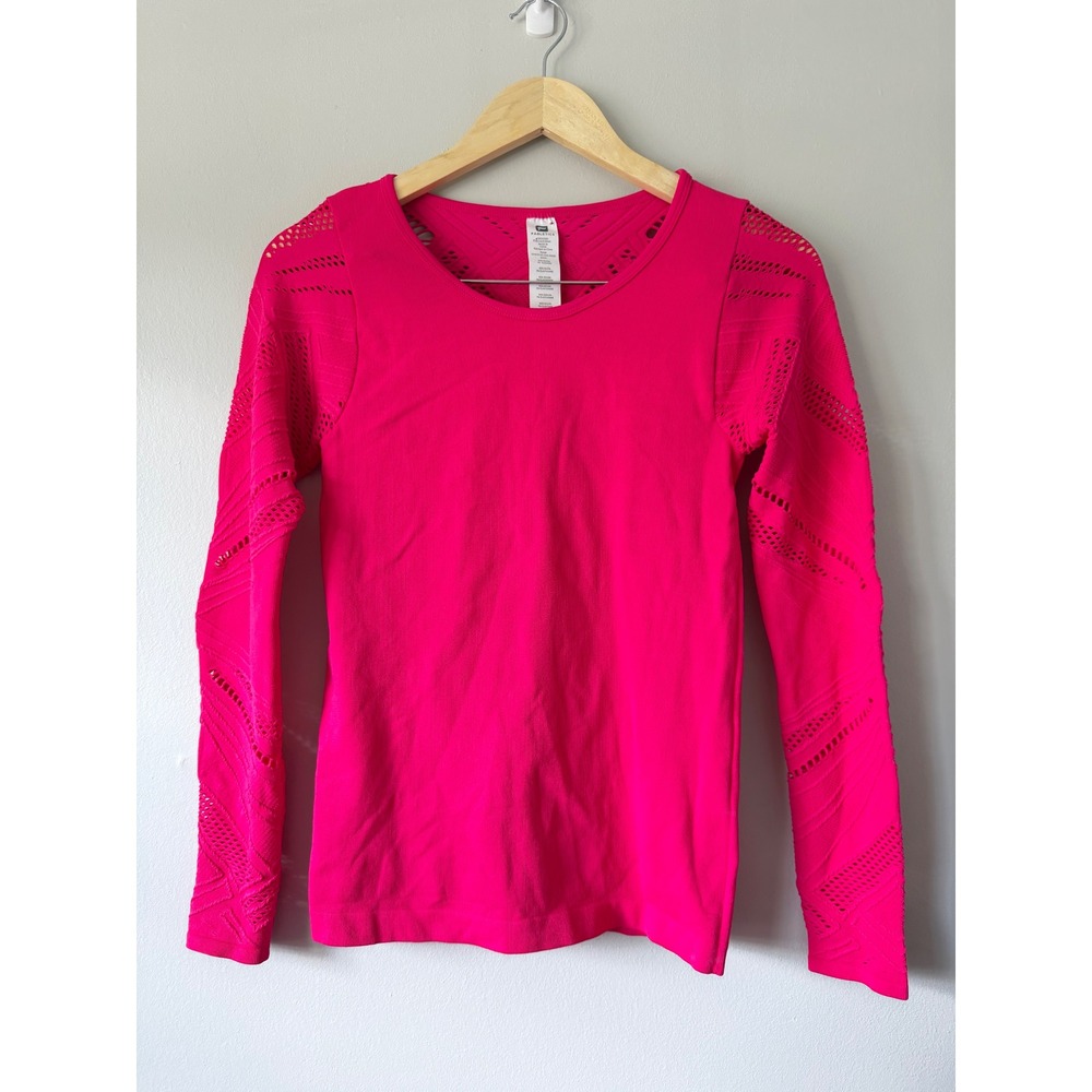 Fabletics Long Sleeve Top S Hot Pink Seamless Laser Cut Pointelle Activewear